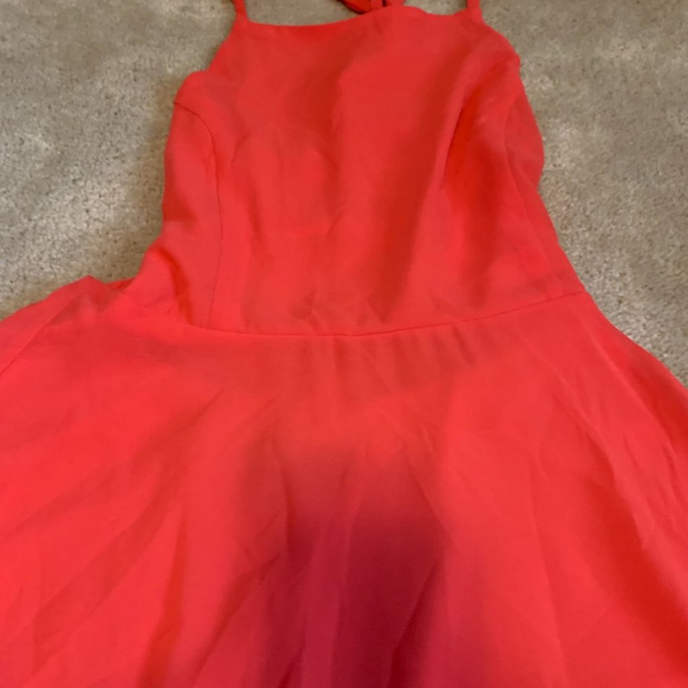 Lulu's Good Deeds Lace Up Back Dress Bright Coral Size M - Picture 4 of 9